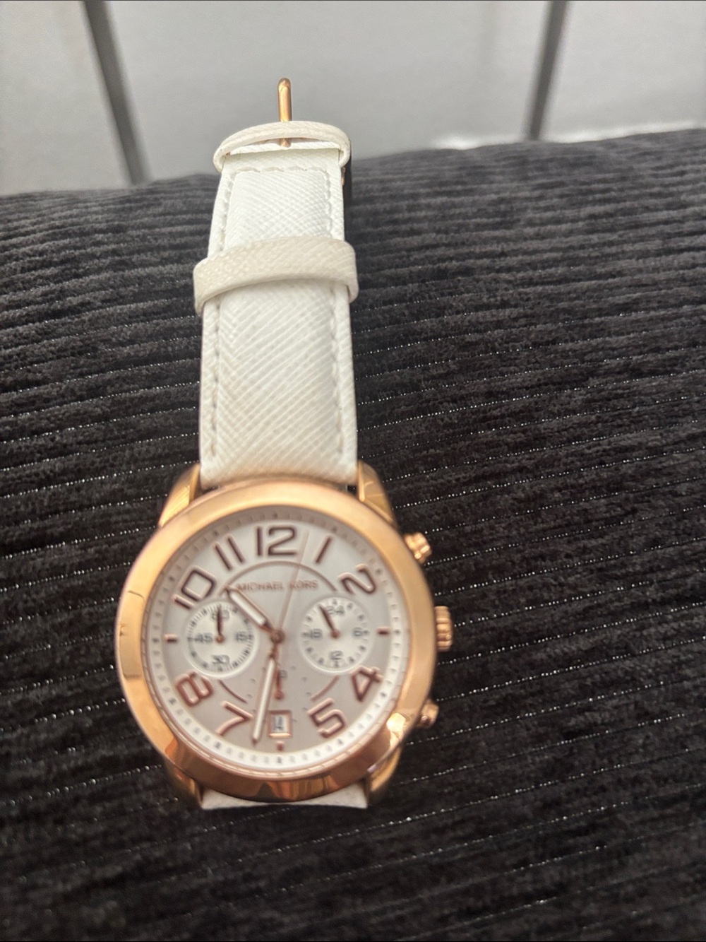Michael Kors White Strap Rose Gold-Tone Chronograph Watch